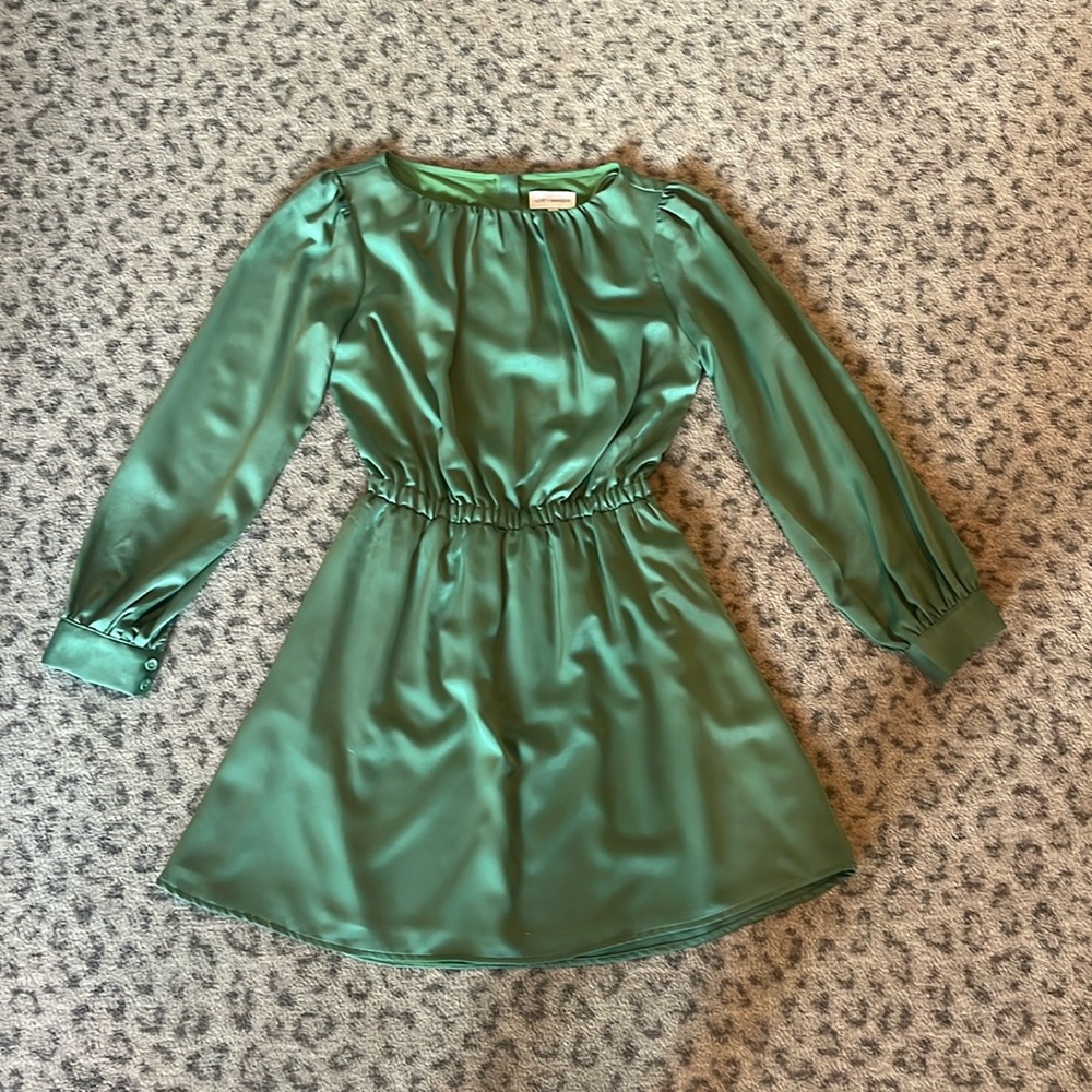 green open back mini dress